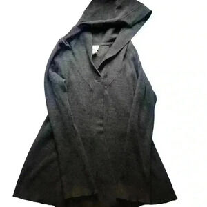 ANDREA JOVINE DARK GREY RUFFLED LONG (WITH HOODIE) SWEATER/CARDIGAN